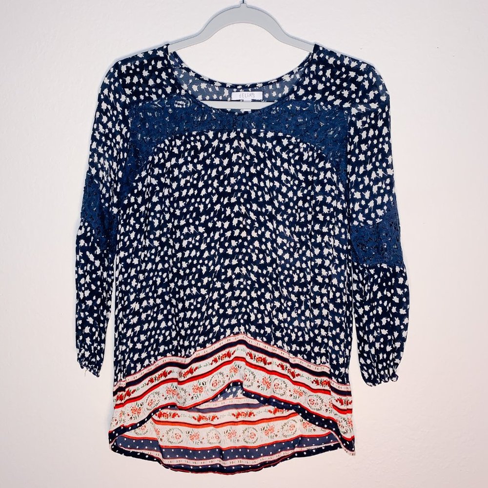dELiA*s Floral Blue & Red Blouse, Sz S